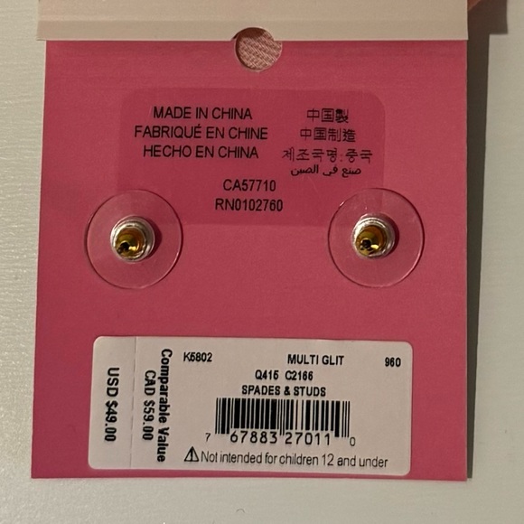 KATE SPADE Spades and Studs, Multi Glitter Enamel, Gold Tone - Picture 3 of 3